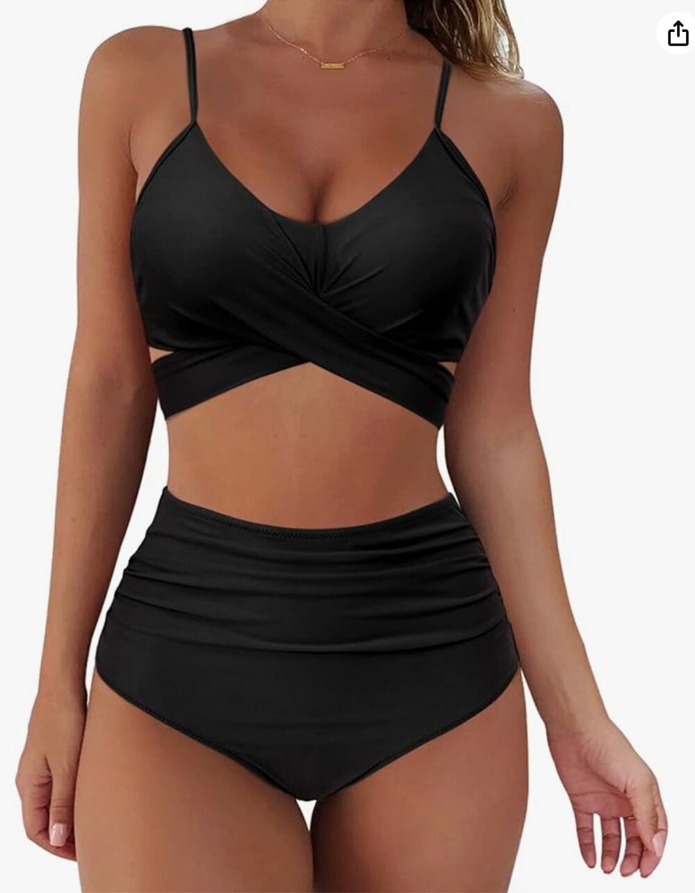 NEW Suuksess Womens Wrap Push-Up High Waist Black 2-Piece Bikini Swimsuit Medium